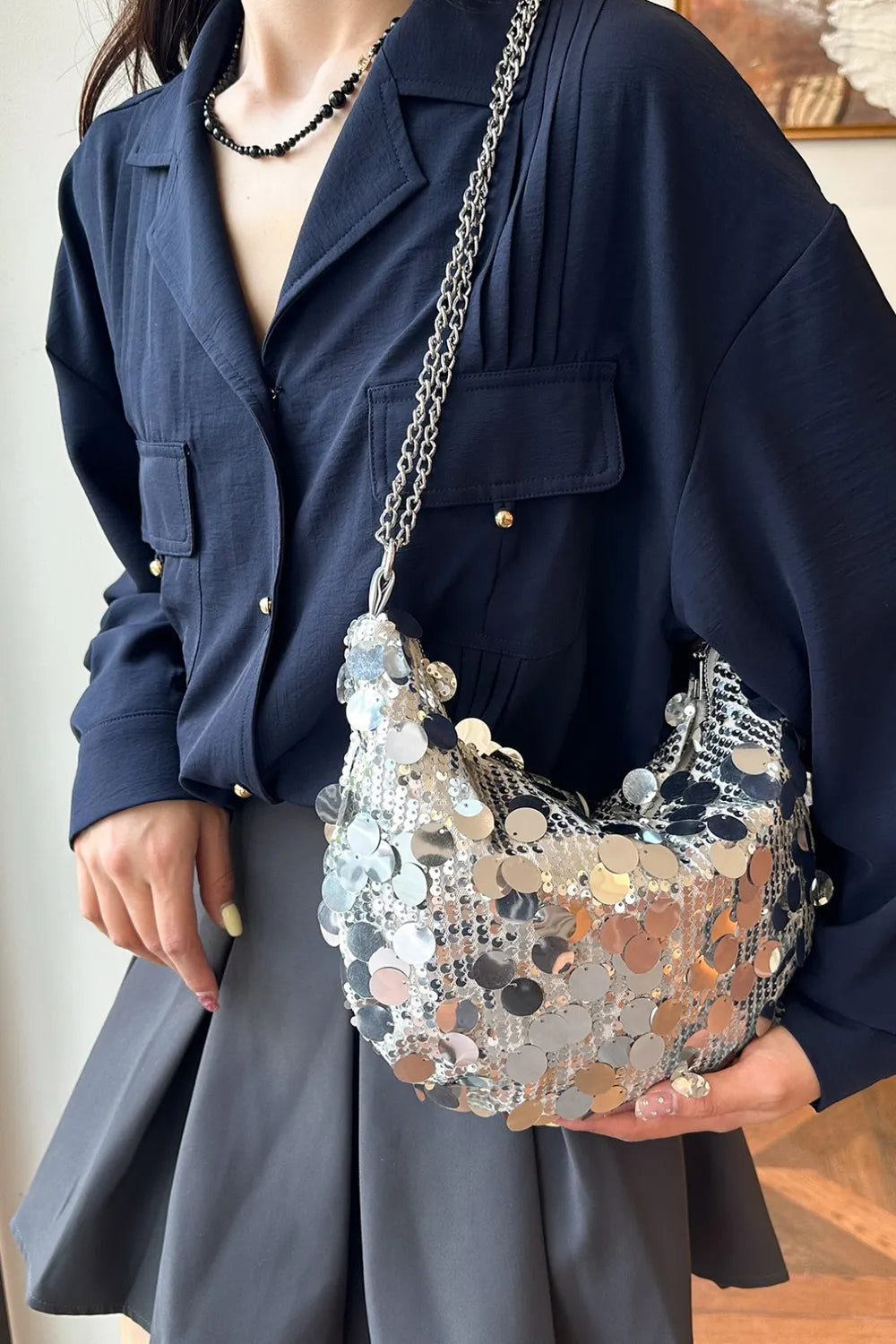 Sequin Chain Crossbody Bag - E-Esther Clothing Store