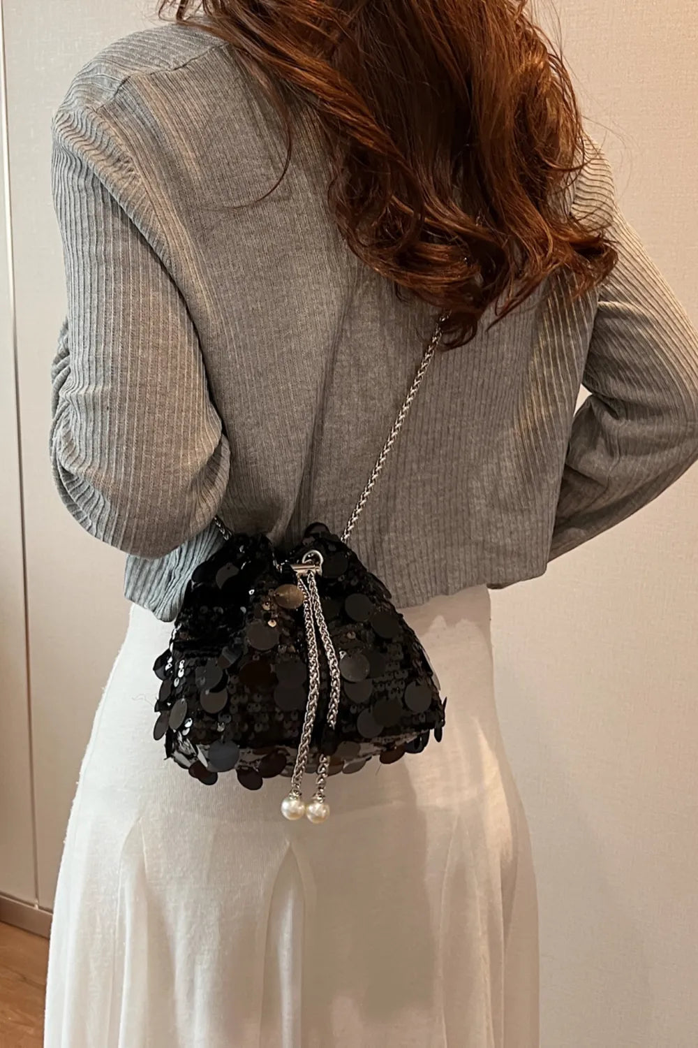 Drawstring Sequin Crossbody Bag - E-Esther Clothing Store