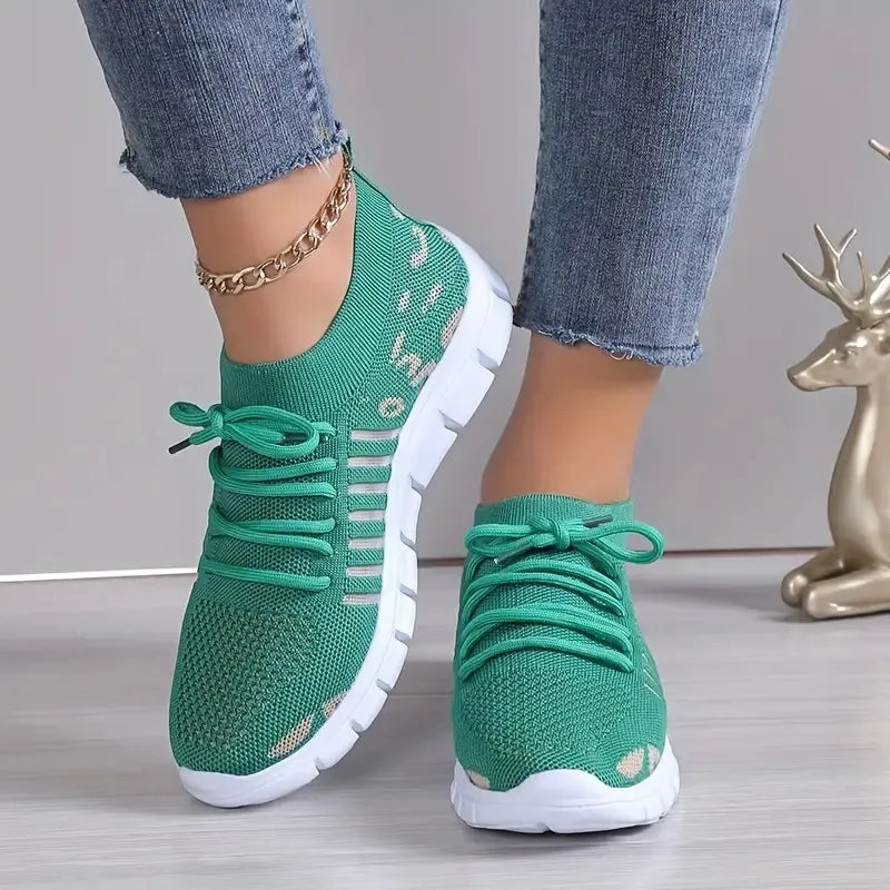 Leopard Round Toe Lace Up Athletic - E-Esther Clothing Store