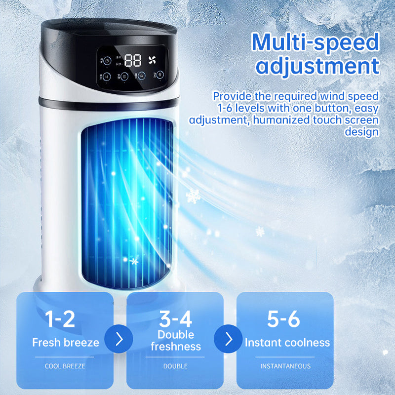Mini portable AC, USB air cooler, bladeless electric fan.
