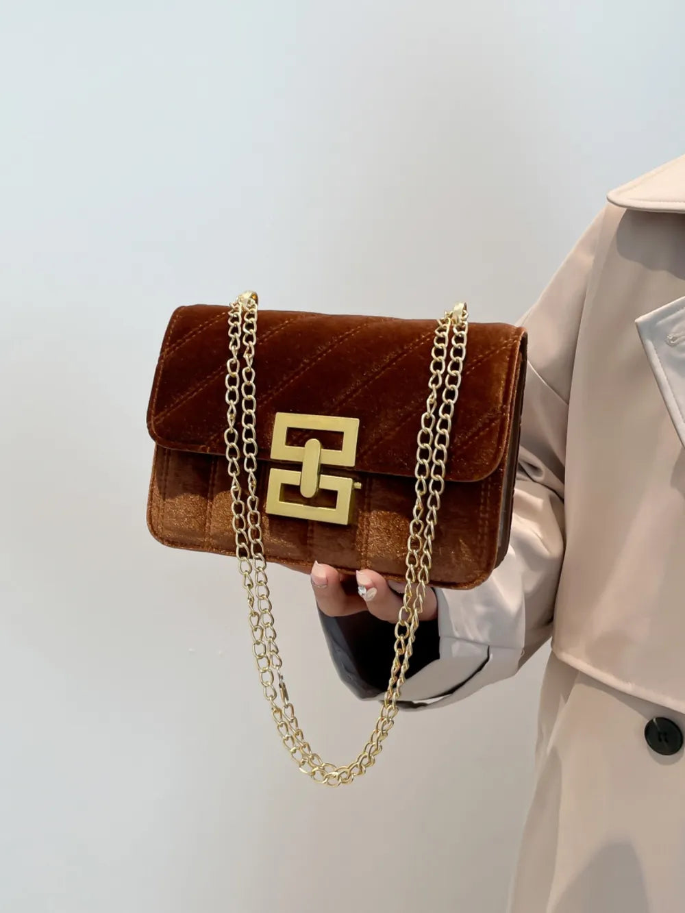 Solid Color Chain Shoulder Bag - E-Esther Clothing Store