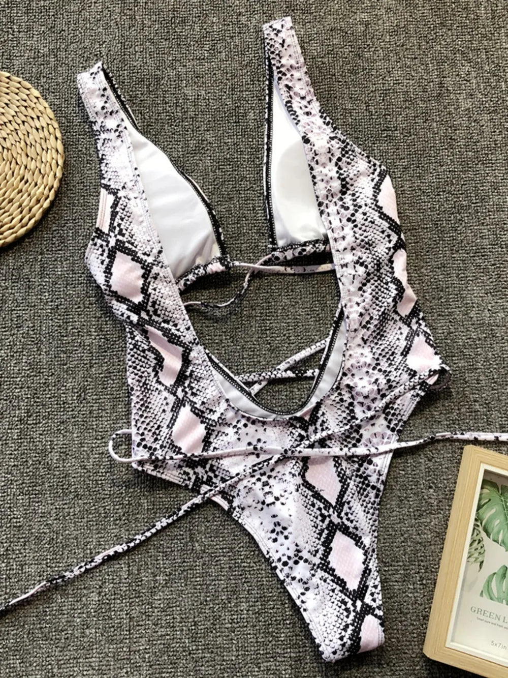 Lace-Up Backless Plunge One-Piece Swimwear - E-Esther Clothing Store