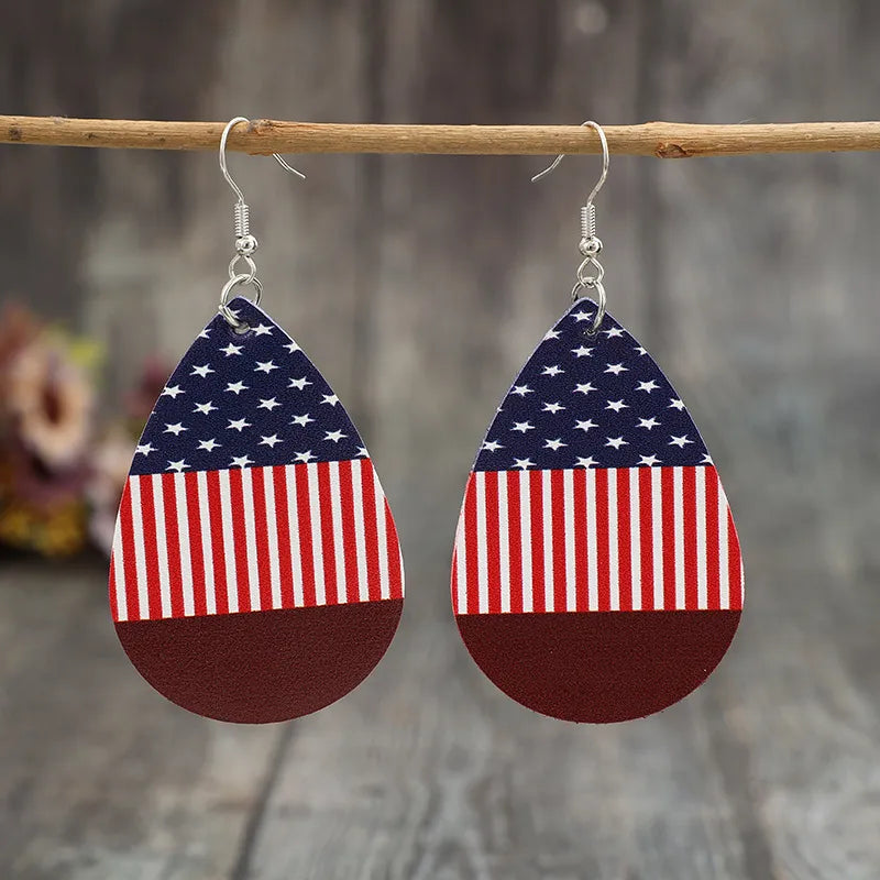 Stars and Stripes PU Leather Teardrop Earrings - E-Esther Clothing Store
