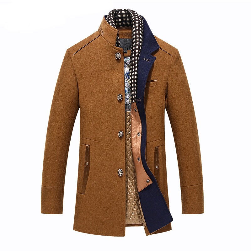 Thicker Mens Trench Coats Winter Long Wool Trench Coat Men Slim Fit Casual Jackets Peacoat Double Collar Woolen Overcoat - E-Esther Clothing Store