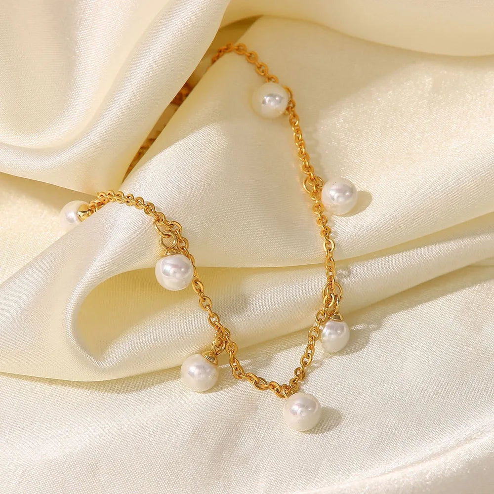 Pearl 18K Gold-Plated Charm Anklet - E-Esther Clothing Store