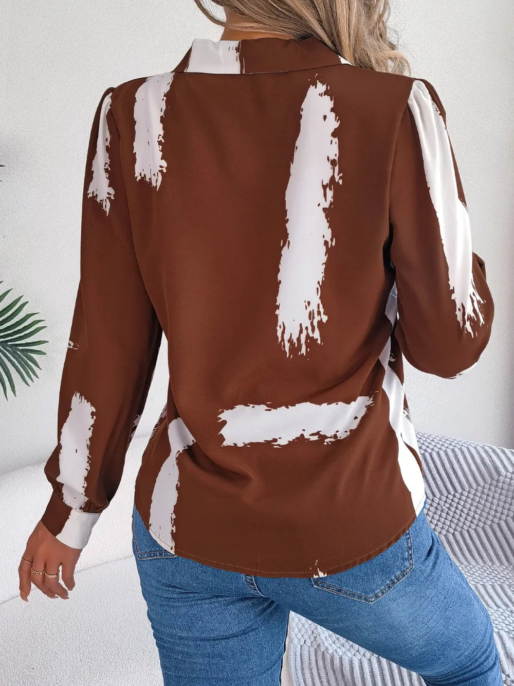 Printed Collared Neck Button Up Shirt - E-Esther Clothing Store