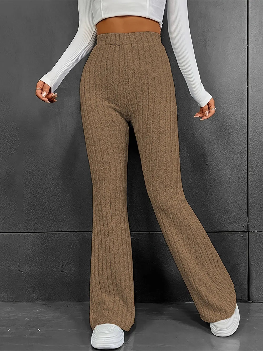 Fashionable and casual solid color micro flared high waisted pants for women - E-Esther Clothing Store