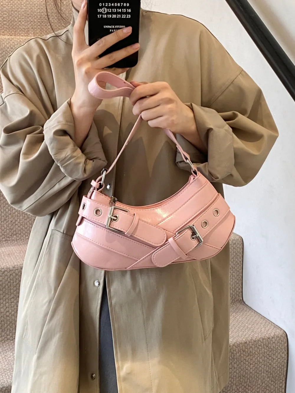PU Leather Buckle Shoulder Bag - E-Esther Clothing Store