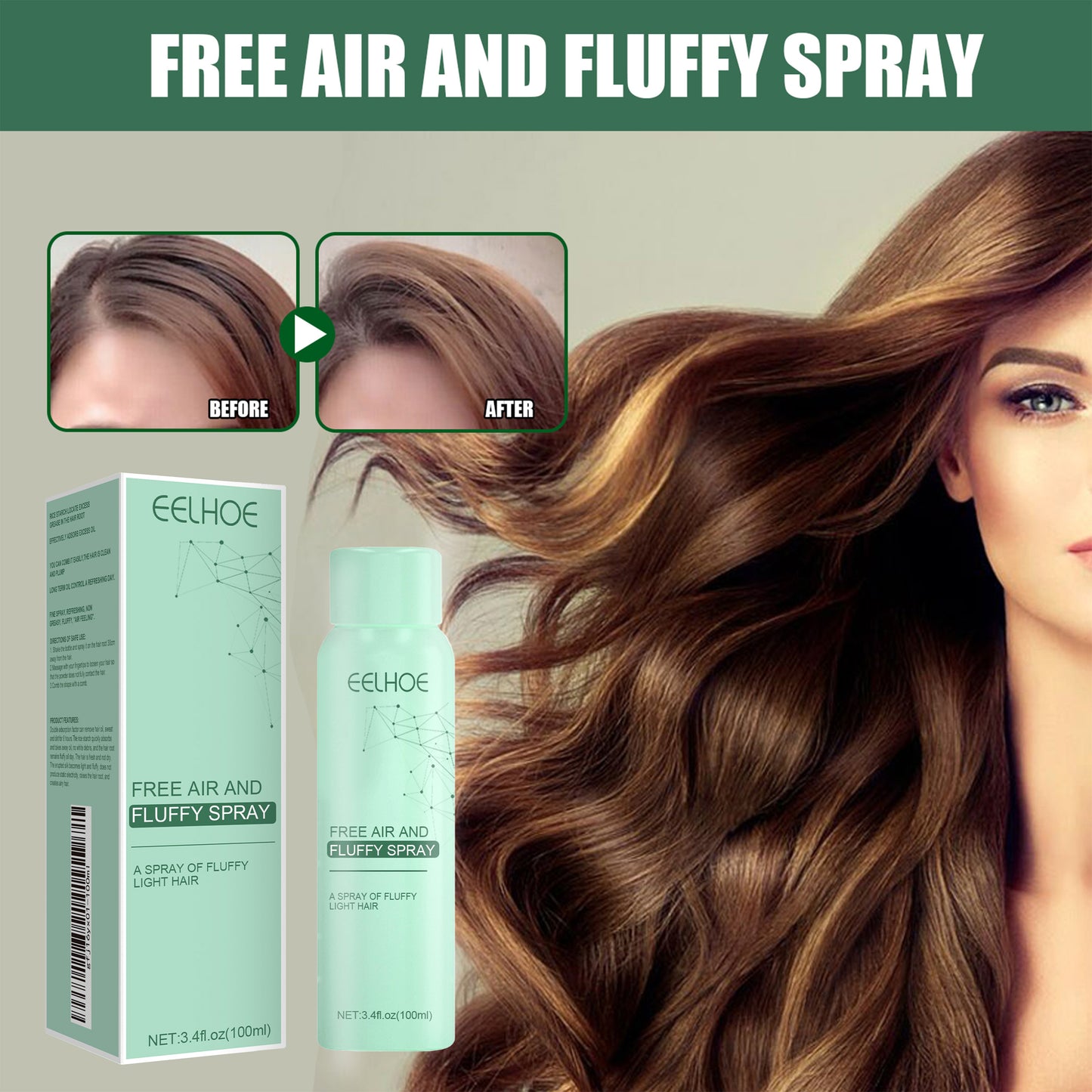No-Wash Dry Hair Spray, Air Fluffiness Remove Oil Dry And Cool Shampoo-free Dry Hair Agent - E-Esther Clothing Store