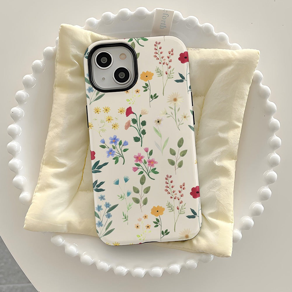 Ins Flower Phone Case Apple 15 Double Layer Film Case 13pm Hard Case 14 Women's 2-in-1 Phone Case - E-Esther Clothing Store