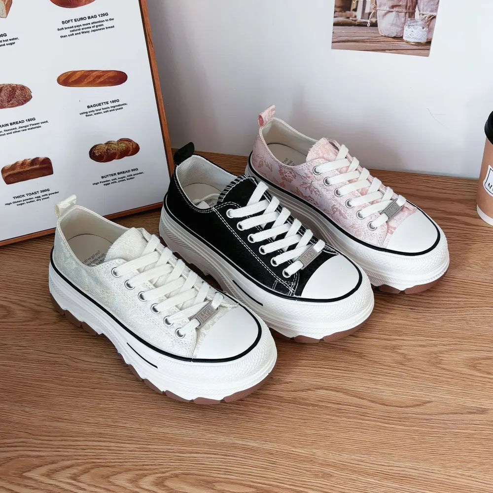 Lace-Up Canvas Platform Sneakers - E-Esther Clothing Store