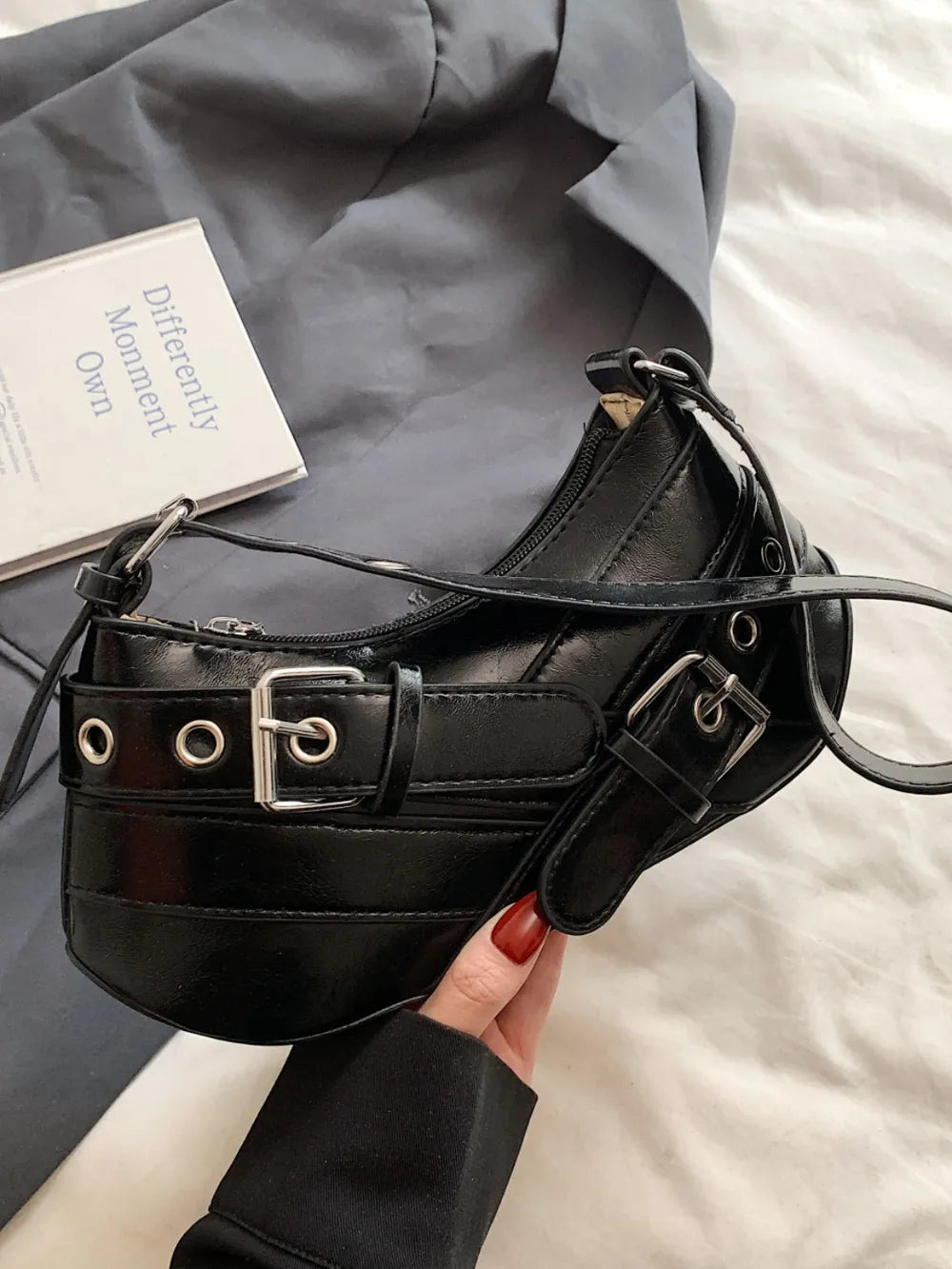 PU Leather Buckle Shoulder Bag - E-Esther Clothing Store