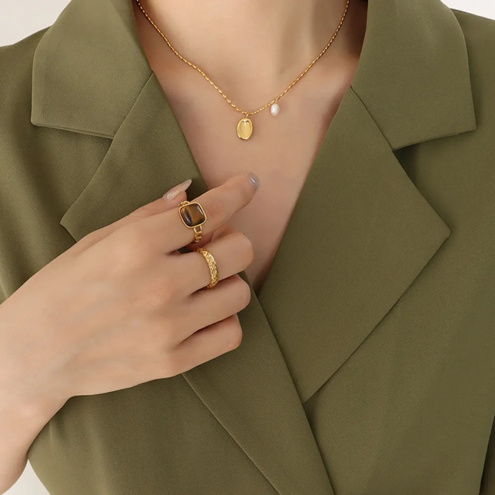 Elliptical brand niche commuting fashion titanium steel necklace women's collarbone chain - E-Esther Clothing Store