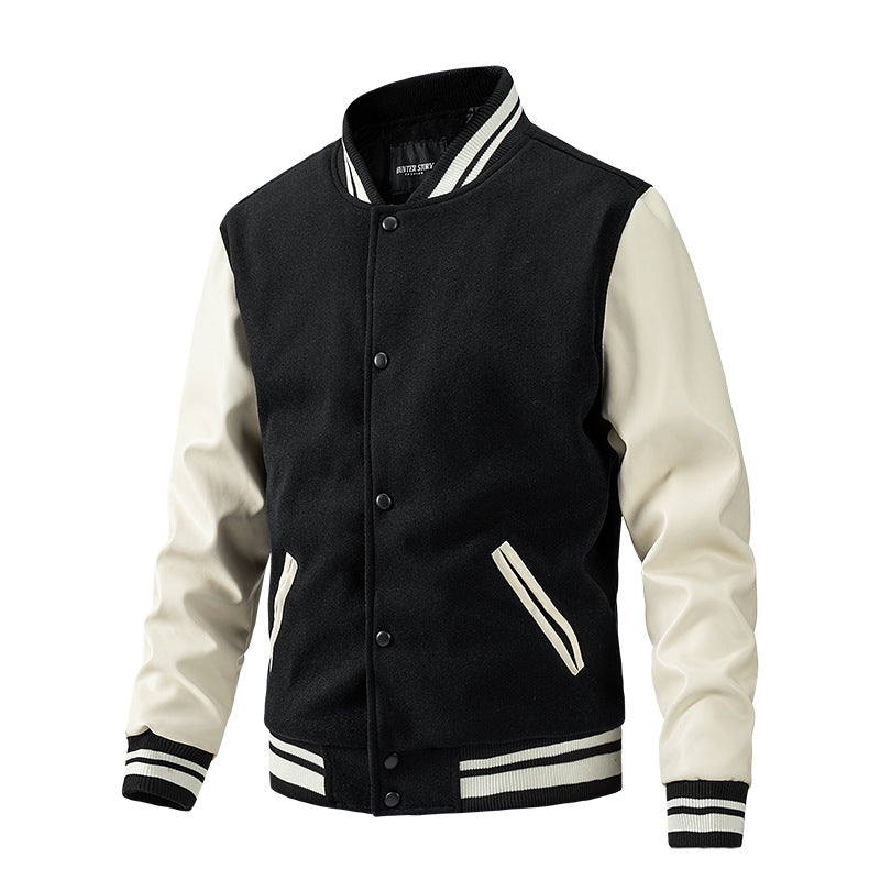 Men's Spring and Autumn New Baseball Collar Jacket with Color blocked Cotton and Large Size Woolen Jacket for Men - E-Esther Clothing Store