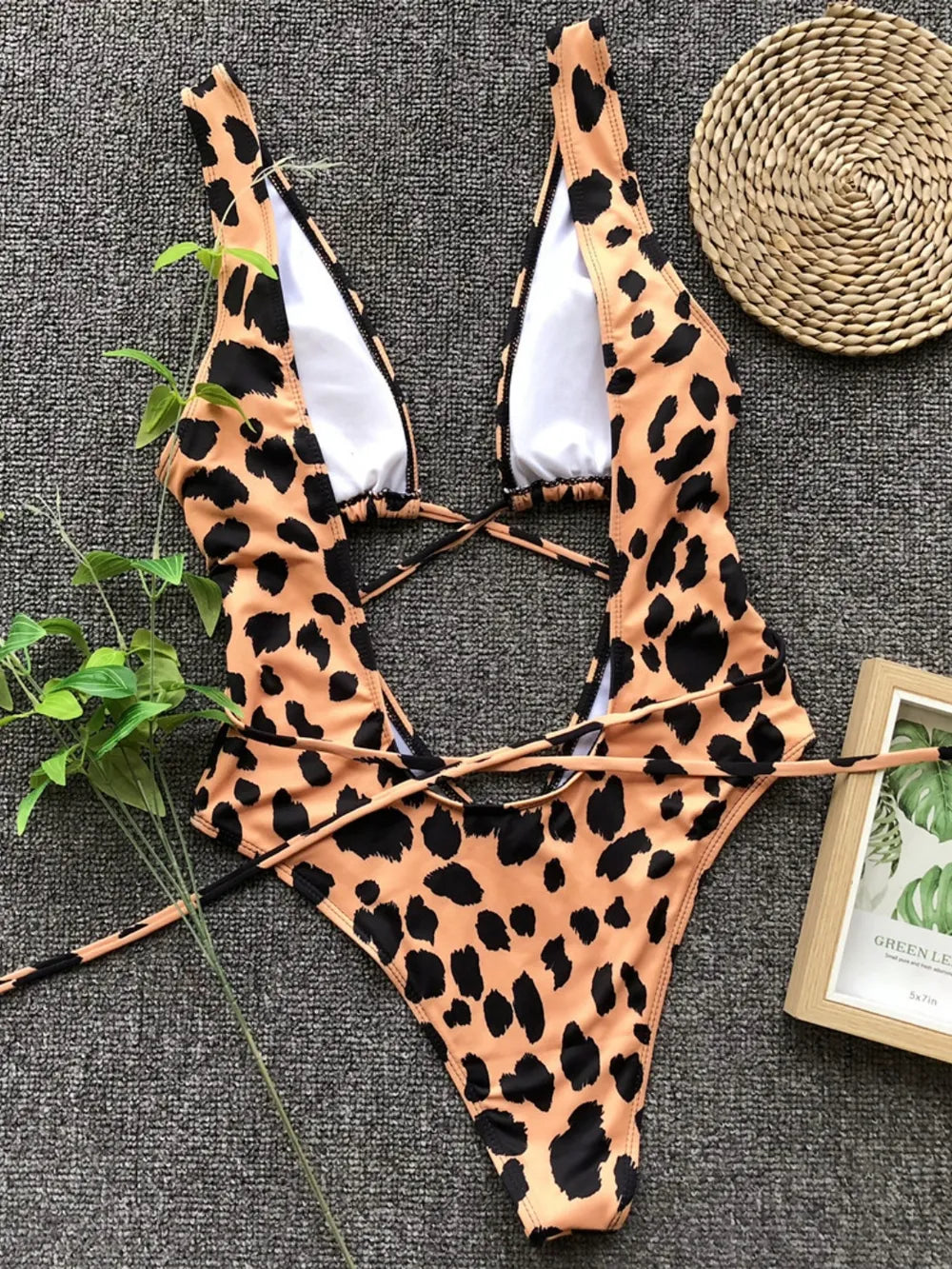 Lace-Up Backless Plunge One-Piece Swimwear - E-Esther Clothing Store