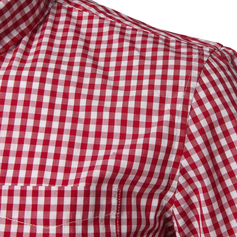 Small Plaid Shirt Men Summer Short Sleeve Cotton Mens Dress Shirts Casual Button Down Men's Shirt - E-Esther Clothing Store