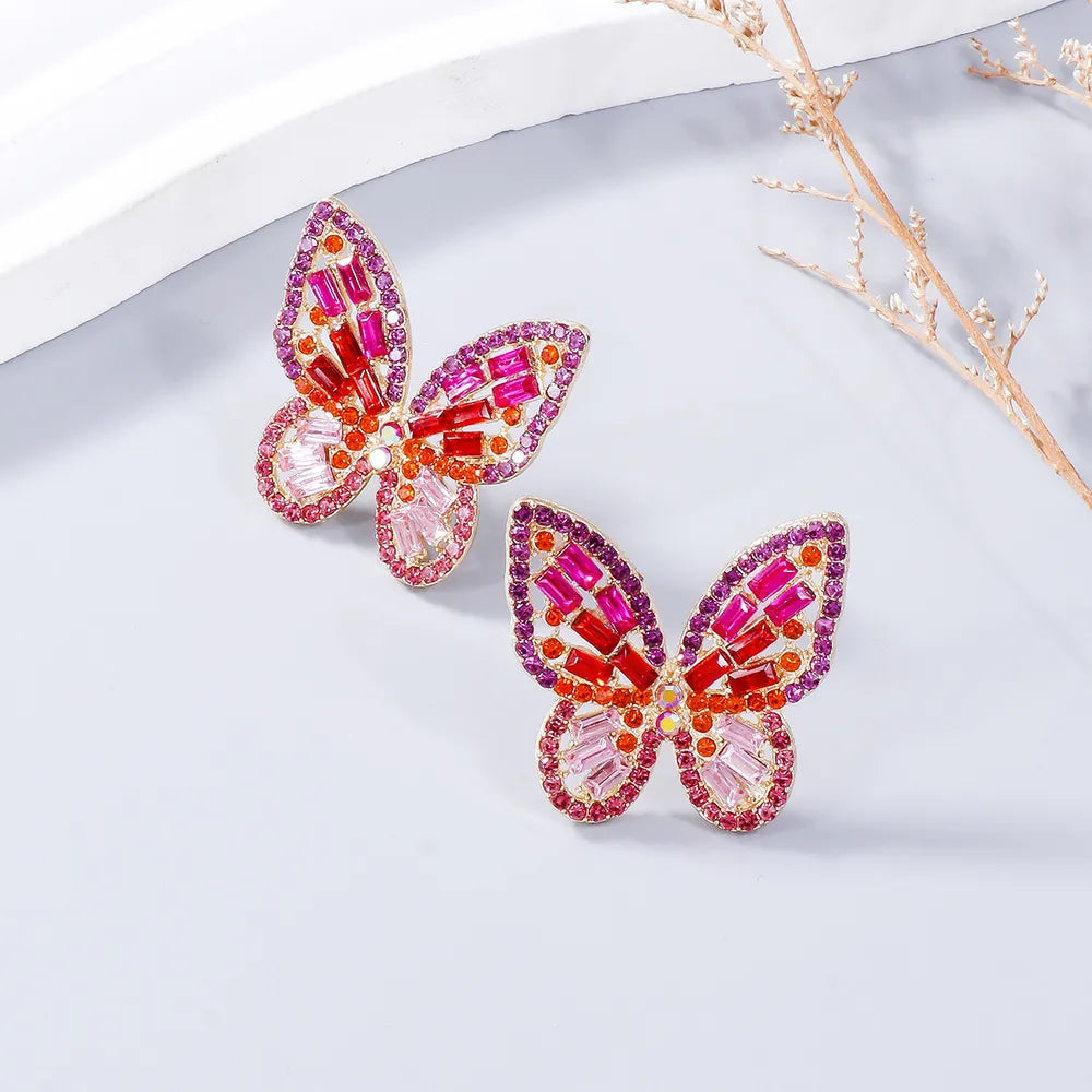 Alloy Inlaid Rhinestone Butterfly Earrings - E-Esther Clothing Store
