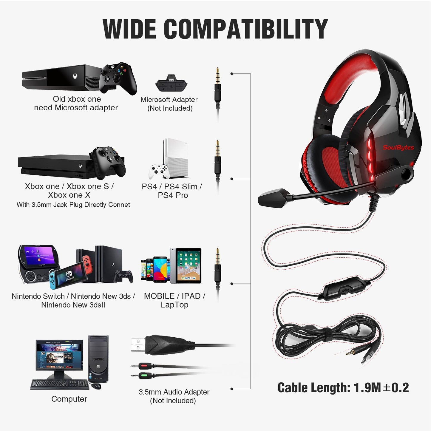 S11 Head mounted Gaming Chicken Earphones Wired Control Esports Earphones Luminous Computer Earphones - E-Esther Clothing Store