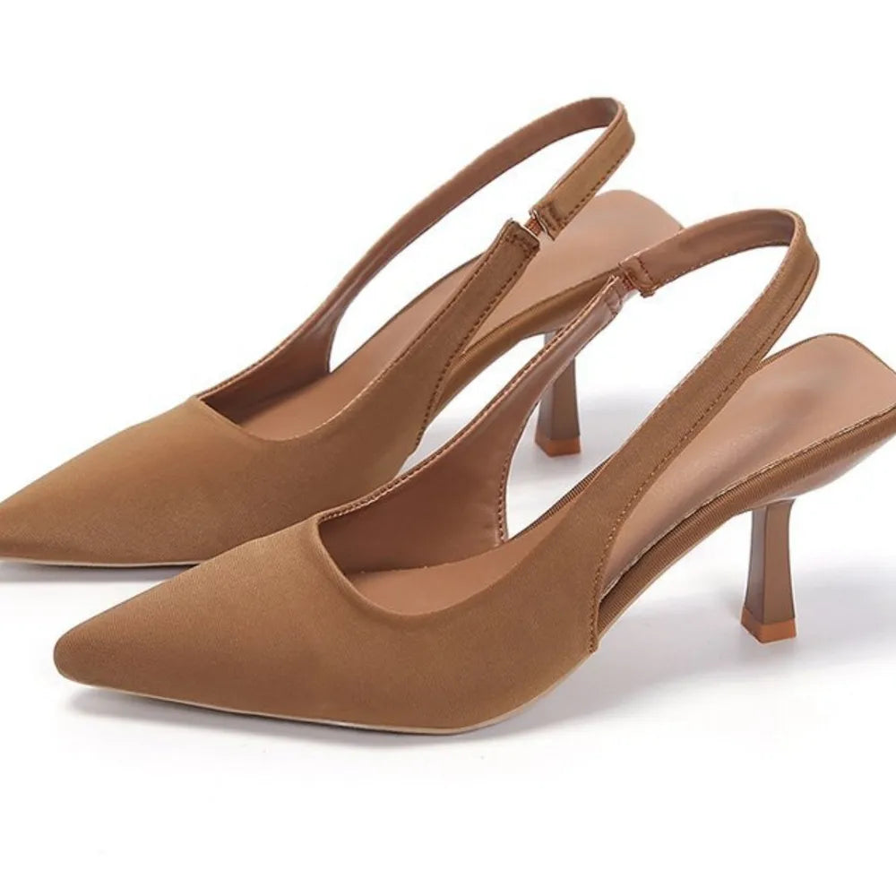 Point Toe Kitten Heel Slingback Pumps - E-Esther Clothing Store