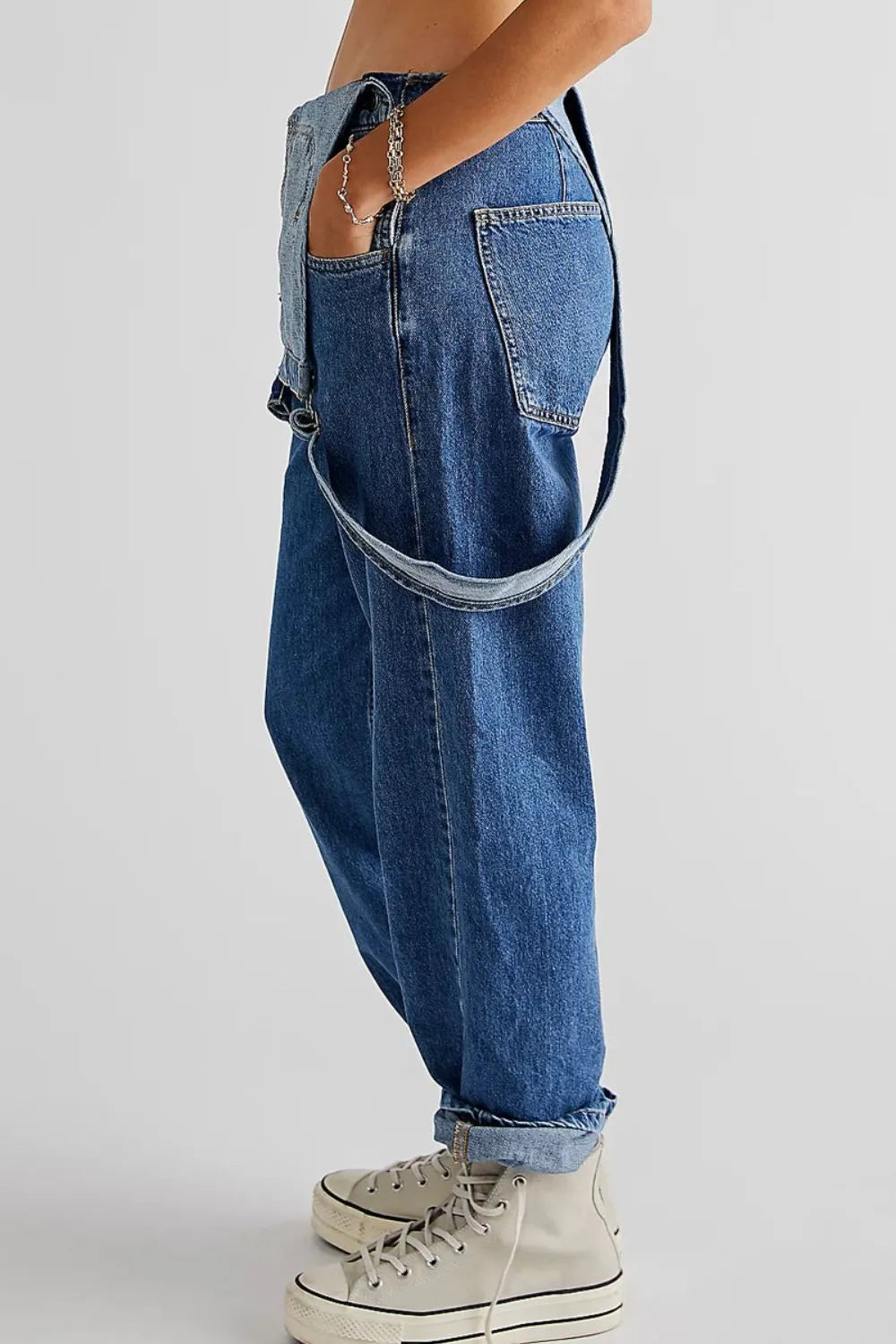 Wide Strap Square Neck Denim Overalls - E-Esther Clothing Store