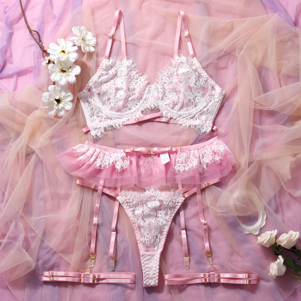 New lace perspective bow sexy lingerie set - E-Esther Clothing Store