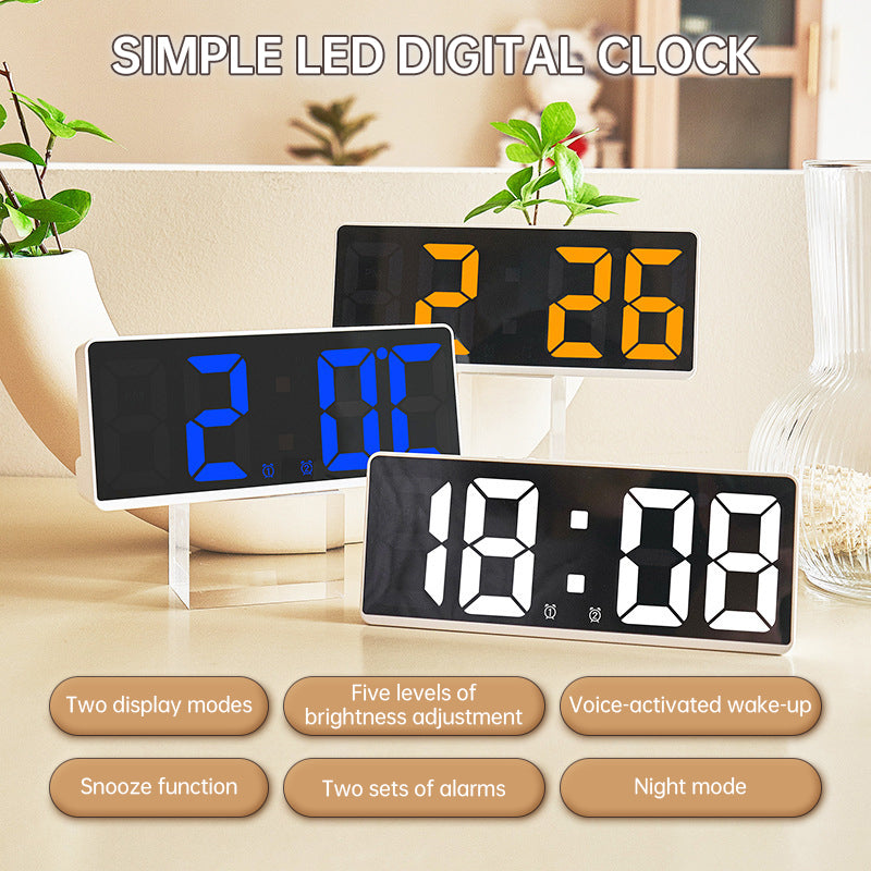 Multifunctional LED Digital Clock: Features number display, color nightlight, temp, calendar, alarm. Large size, backlit, great - E-Esther Clothing Store