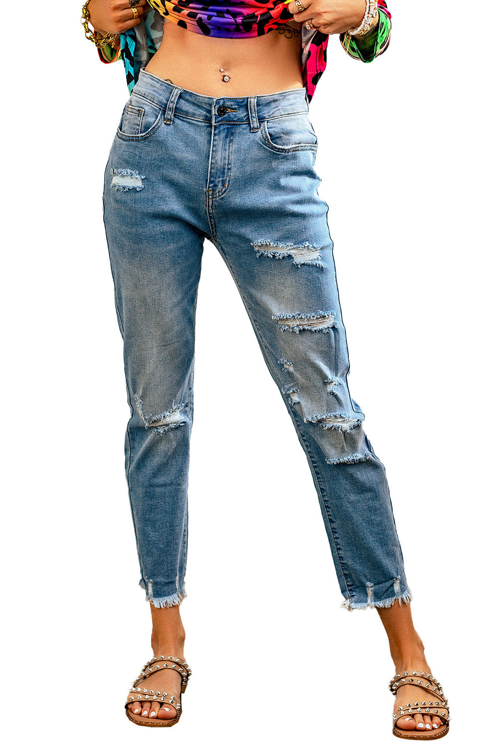 Black Distressed Boyfriend Denim Pants - E-Esther Clothing Store