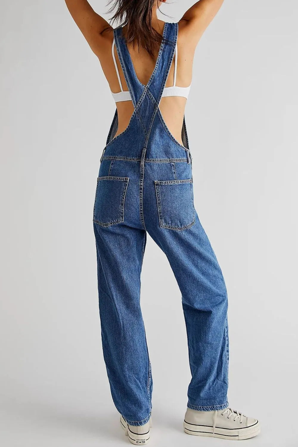 Wide Strap Square Neck Denim Overalls - E-Esther Clothing Store