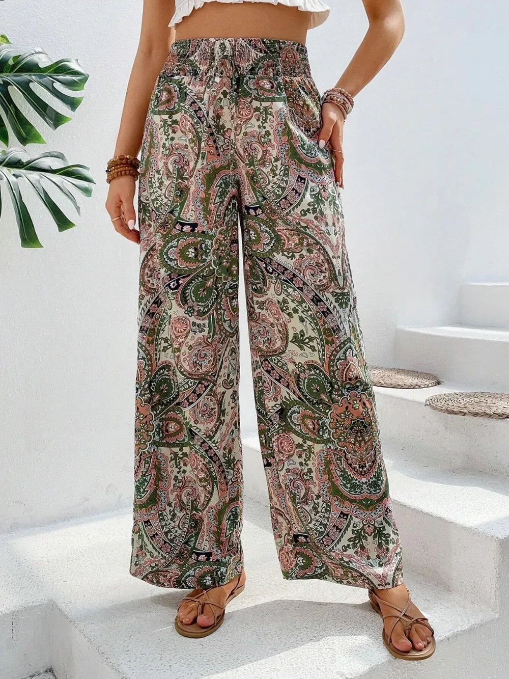Printed Wide Leg Pants - E-Esther Clothing Store
