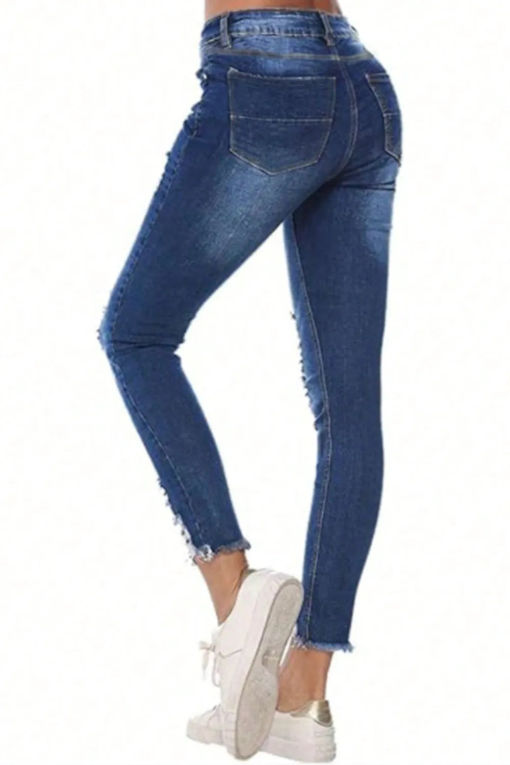 Distressed Raw Hem Jeans with Pockets - E-Esther Clothing Store