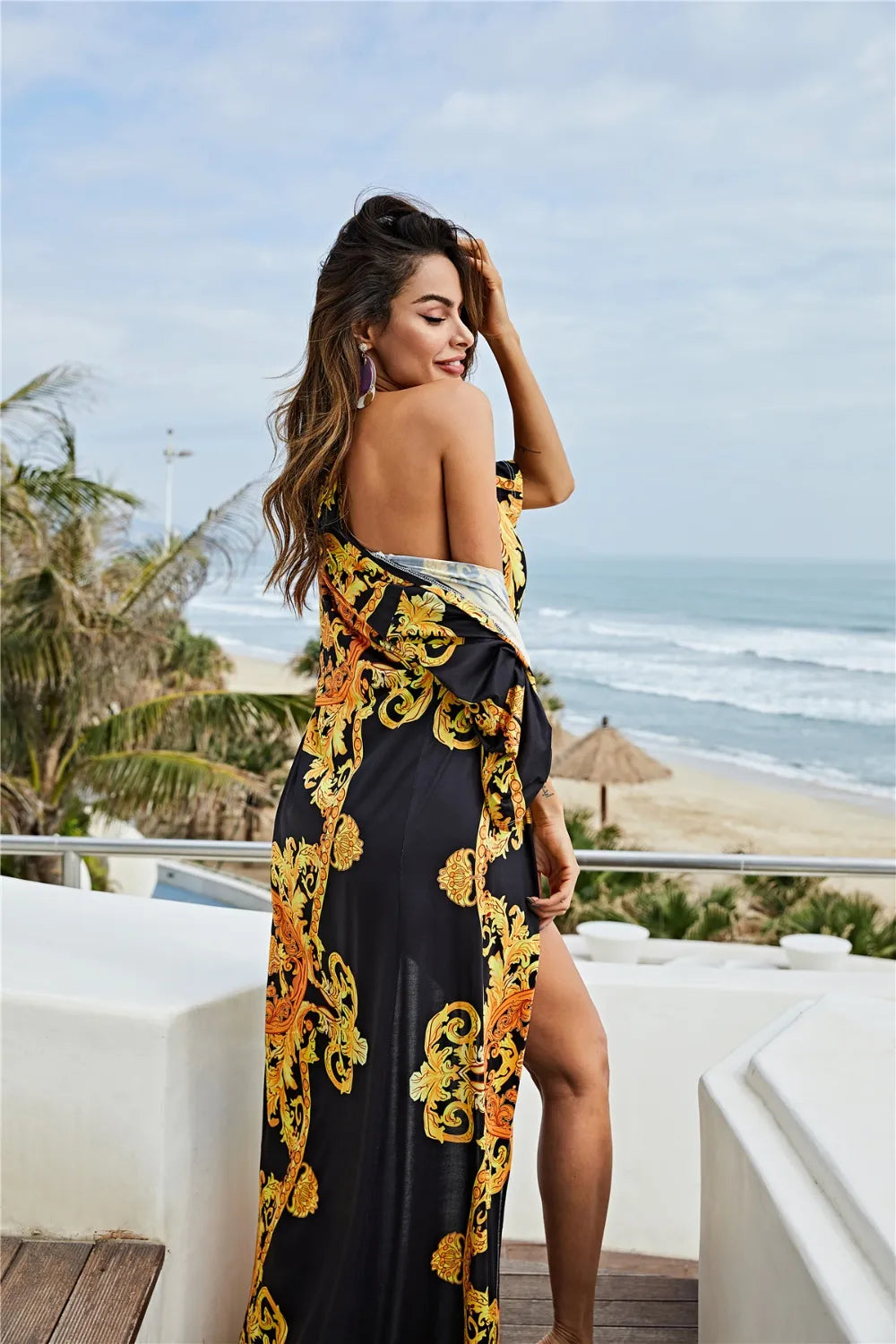 Printed Plunge One-Piece and Cover Up Swim Set - E-Esther Clothing Store