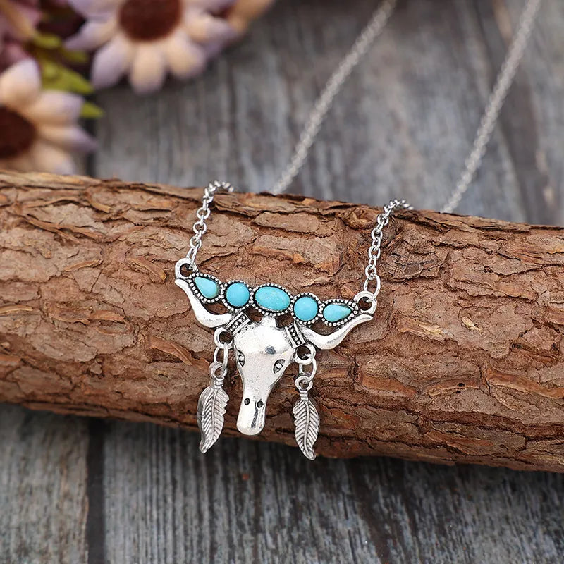 Artificial Turquoise Cow Shape Necklace - E-Esther Clothing Store