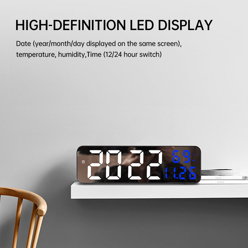 9-Inch Digital Wall Clock: Temp/Humid, Night Mode, Snooze, 12/24H, USB Plug-in LED Alarm Clock - E-Esther Clothing Store