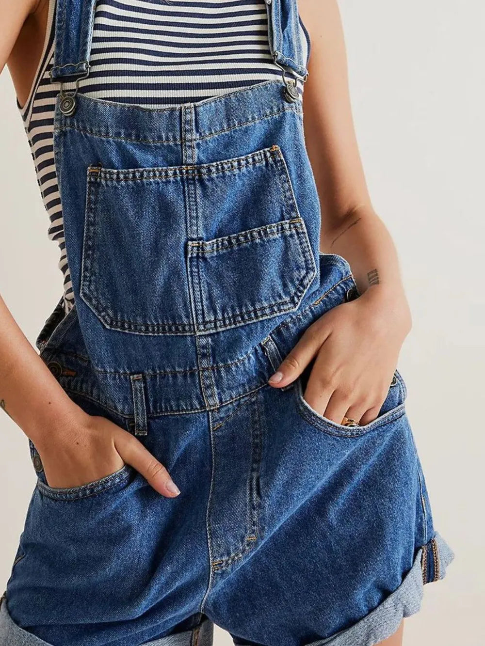 Wide Strap Square Neck Denim Overalls - E-Esther Clothing Store