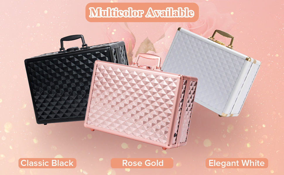 Portable makeup case, travel makeup bag with LED mirror, locked makeup storage box, brush holder, divider, rechargeable, white - E-Esther Clothing Store