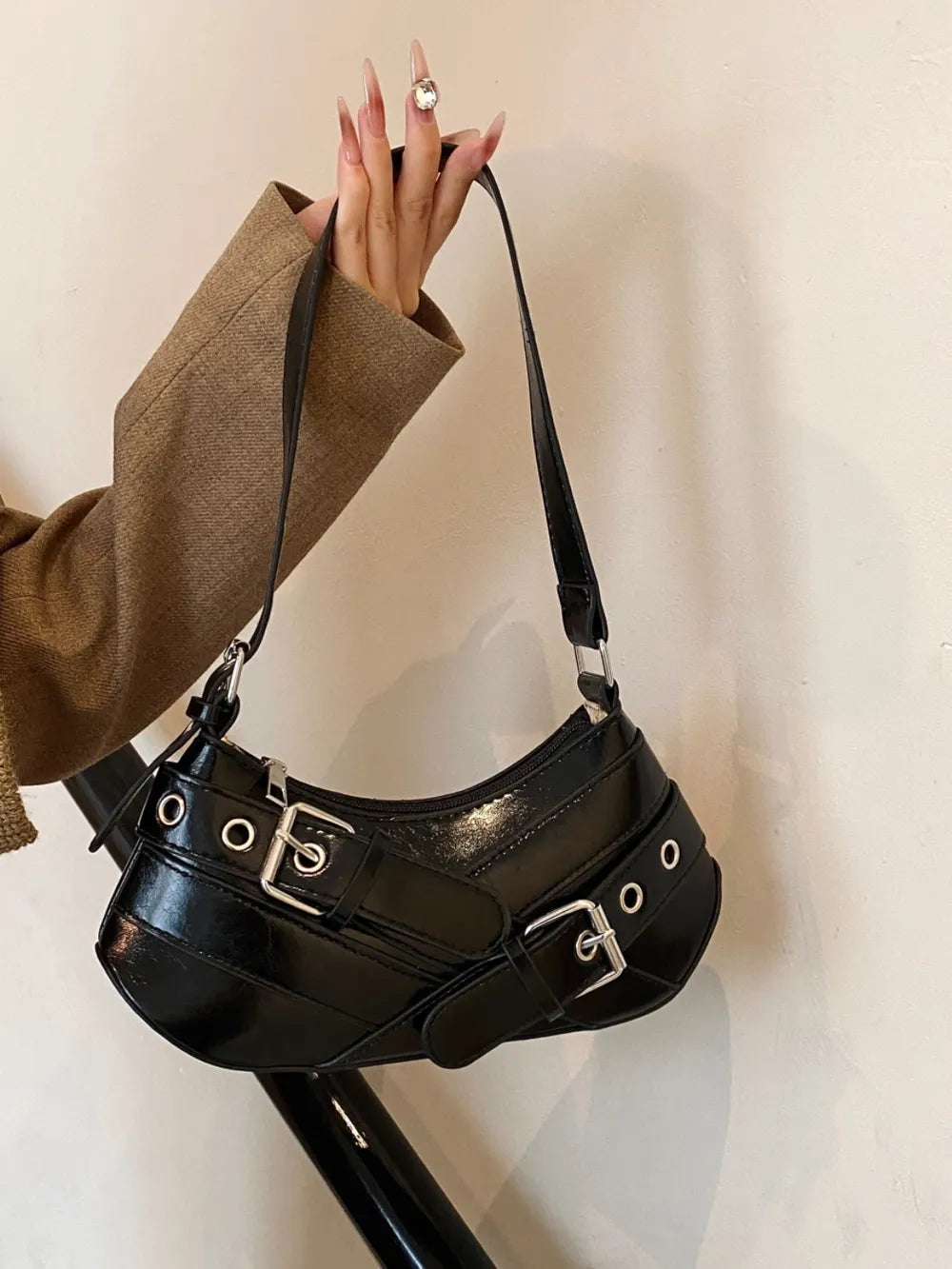 PU Leather Buckle Shoulder Bag - E-Esther Clothing Store