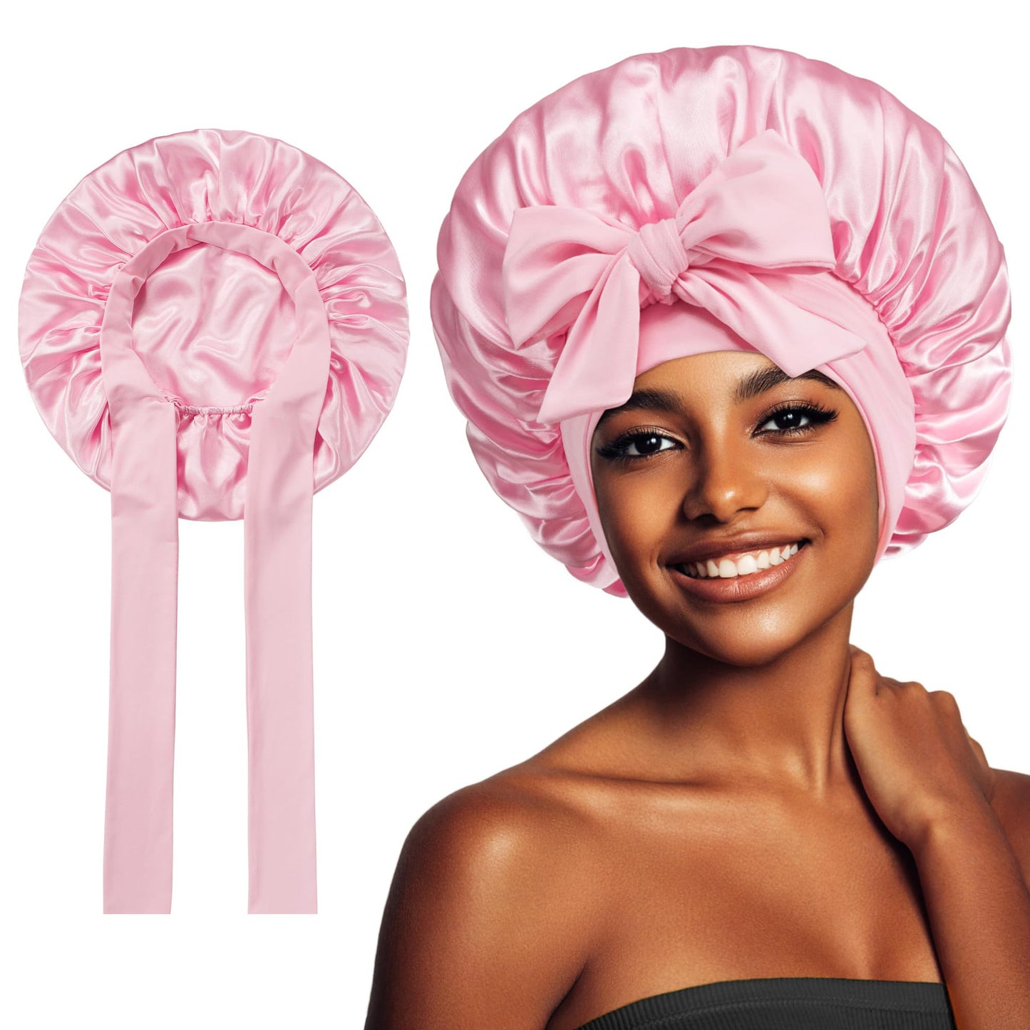 Elastic ribbon bow color Ding round hat solid color night cap wide-brimmed beauty hairdressing head scarf hat - E-Esther Clothing Store