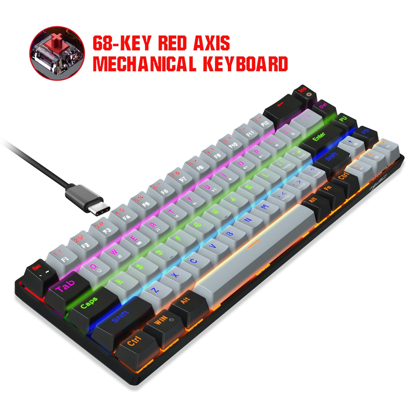 New 68 key RGB luminous esports game with blue and red axis mechanical keyboard laptop MAC 60% - E-Esther Clothing Store