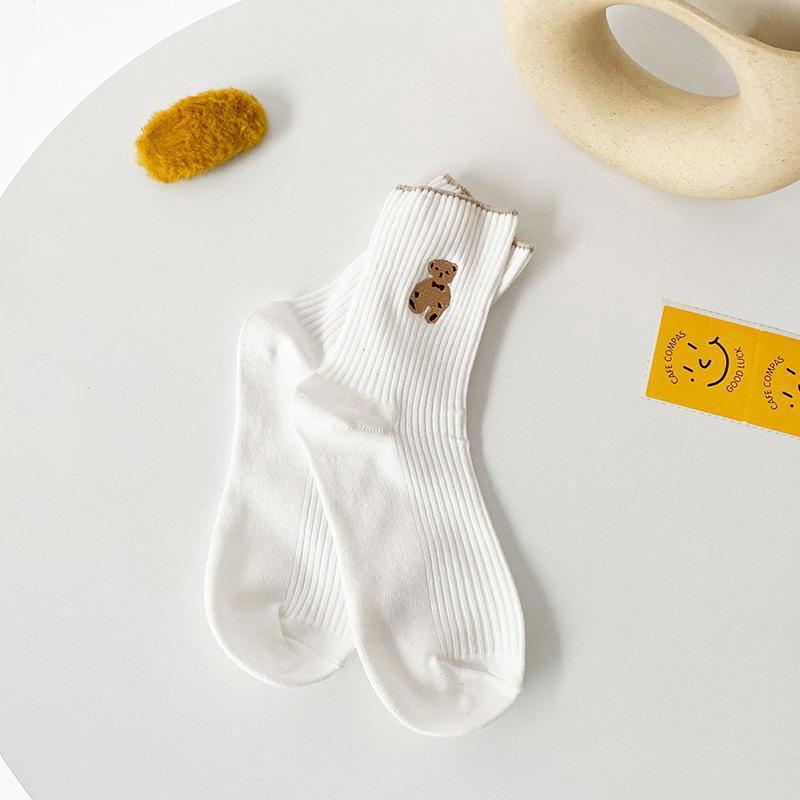 Women's Cute Bear Cotton Socks Comfortable Soft Crew Breathable Sports Sock Cartoon Short Sock Middle Tube Socks 6 pairs - E-Esther Clothing Store