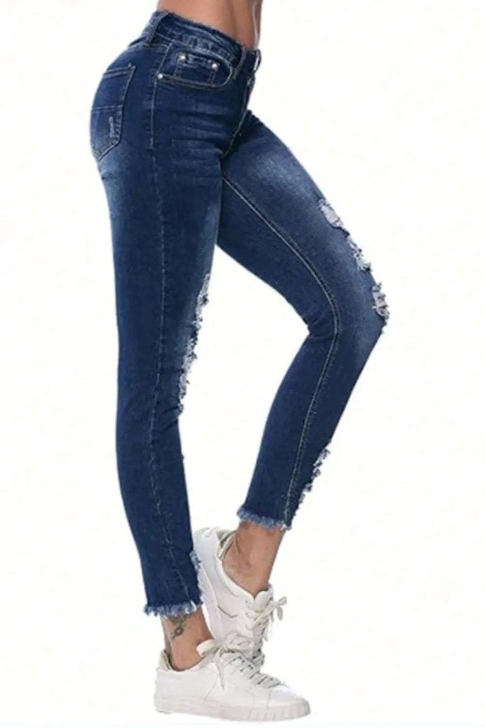 Distressed Raw Hem Jeans with Pockets - E-Esther Clothing Store