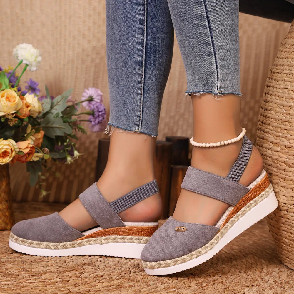 Round Toe Wedge Sandals - E-Esther Clothing Store