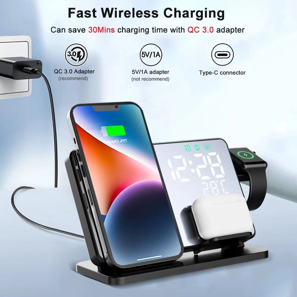 15W Four in One Wireless Charging Clock LED Digital Display Alarm Clock Temperature Display Wireless Charging - E-Esther Clothing Store