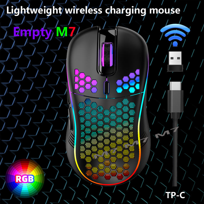 2.4G Wireless Cave Mouse Lightweight Gaming Mouse with Luminous 7 Color Breathing Light Computer Accessories - E-Esther Clothing Store