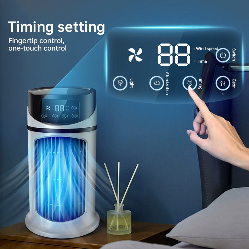 Mini portable AC, USB air cooler, bladeless electric fan.