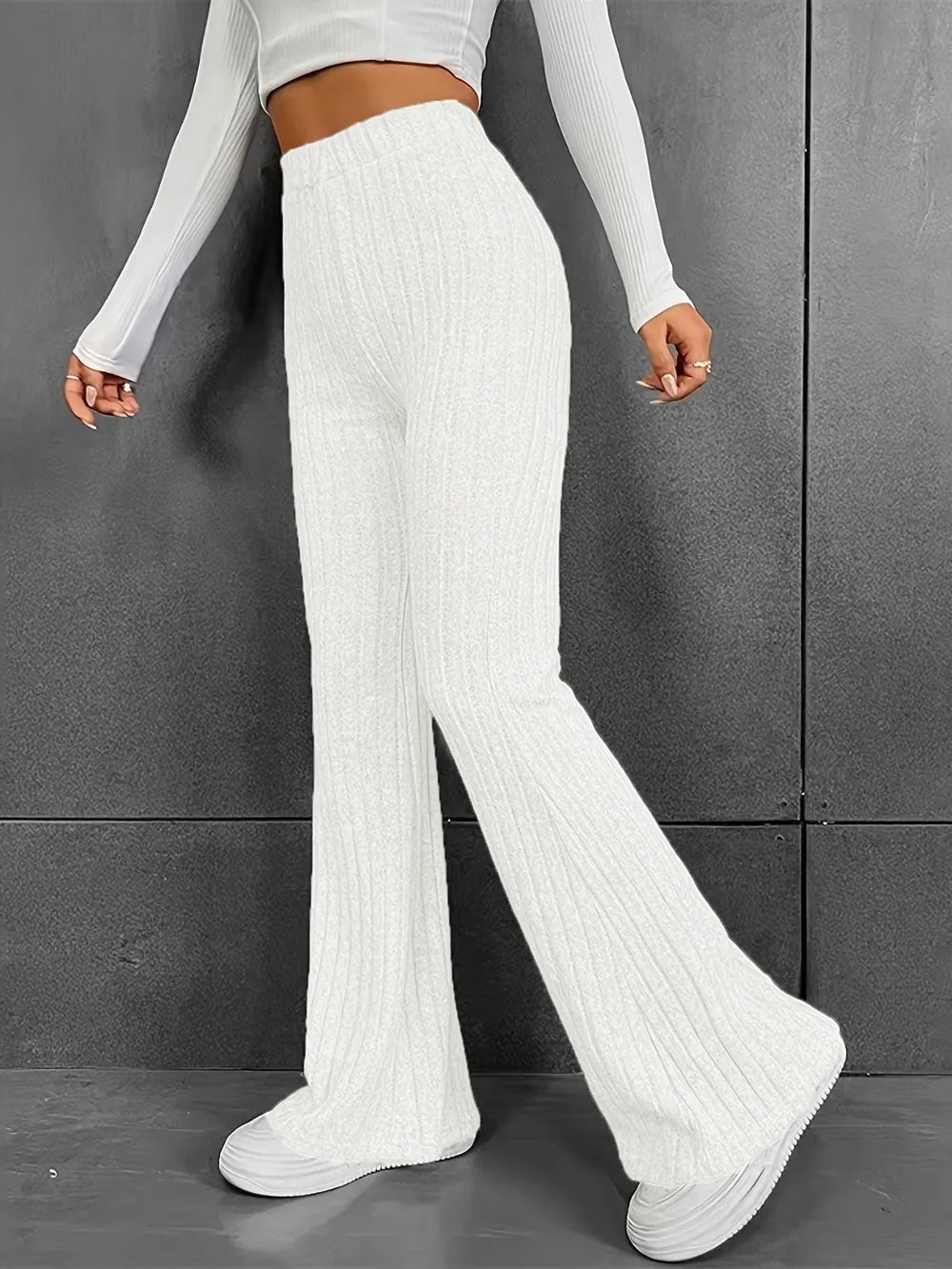 Fashionable and casual solid color micro flared high waisted pants for women - E-Esther Clothing Store