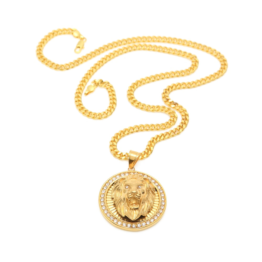 Mens Hip Hop Jewelry Iced Out Gold Color Fashion Bling Bling Lion Head Pendant Men Necklace Gold Color For Gift/present - E-Esther Clothing Store
