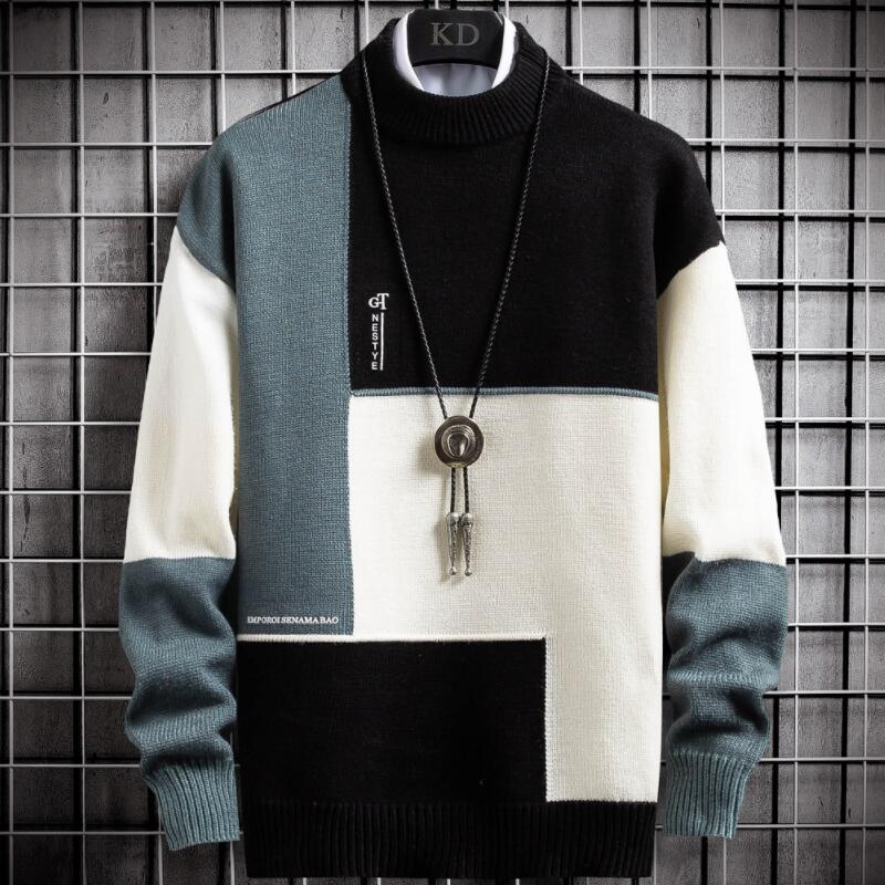 Patchwork Warm Sweater Men Turtleneck Mens