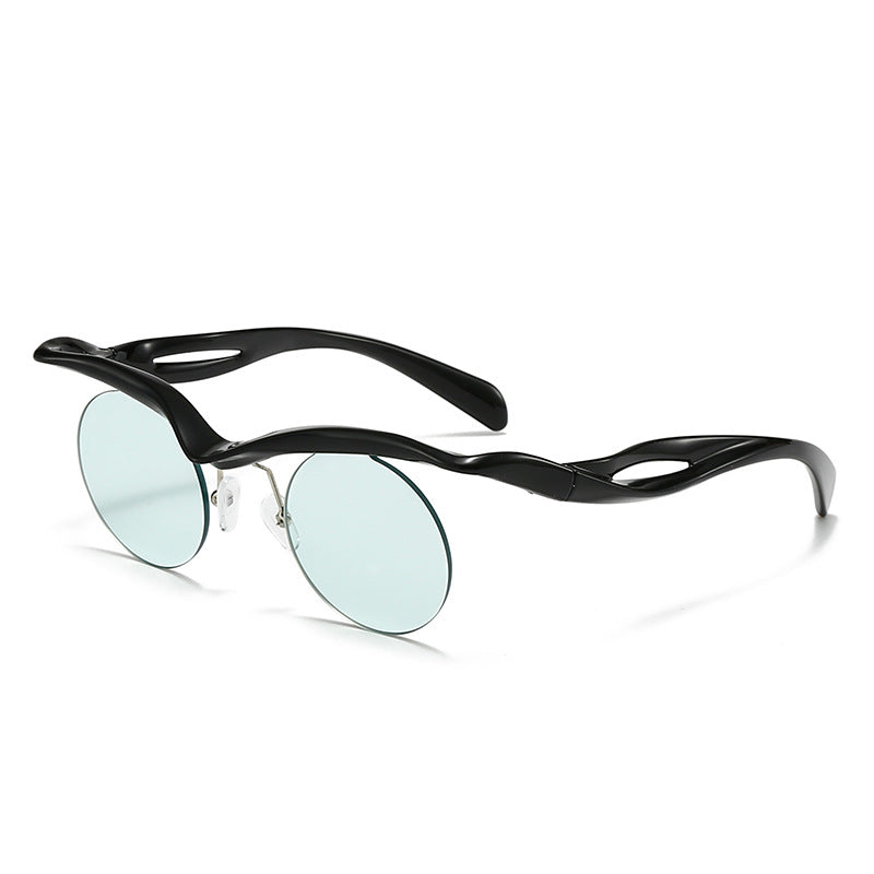New Sunglasses Women's Round Frame Sunglasses Men's Trendy Ins Alien Half Frame Eyebrow Personalized Sunglasses - E-Esther Clothing Store