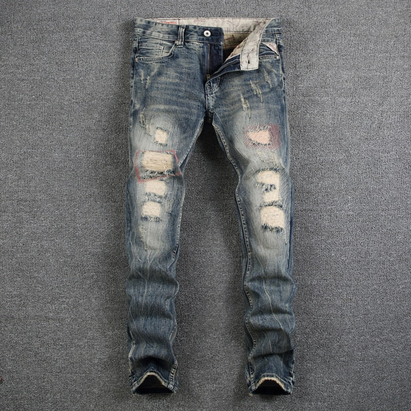 Mens Jeans Destroyed Ripped Jeans For Men Casual Pants Slim Fit Brand Streetwear Stretch Biker Jeans Trousers - E-Esther Clothing Store