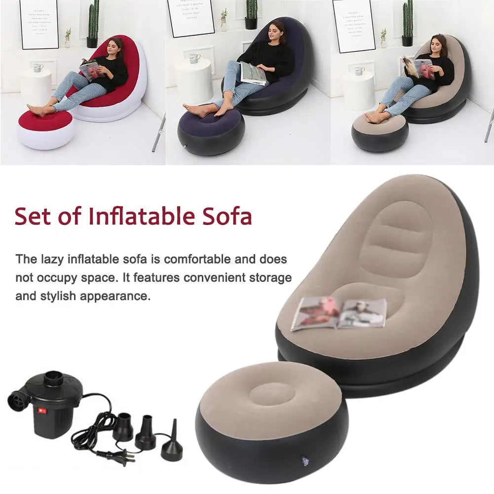 Inflatable Air Mattress Lazy Sofa Deck Chair Comfortable Leg Stool Rest Single Beanbag for home and Outdoor Use - E-Esther Clothing Store